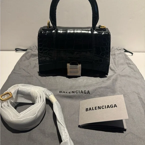 Balenciaga NEW XS Hourglass black croc - Picture 2 of 13
